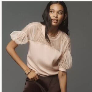 Maeve Chic Sheer Puff Sleeve Top